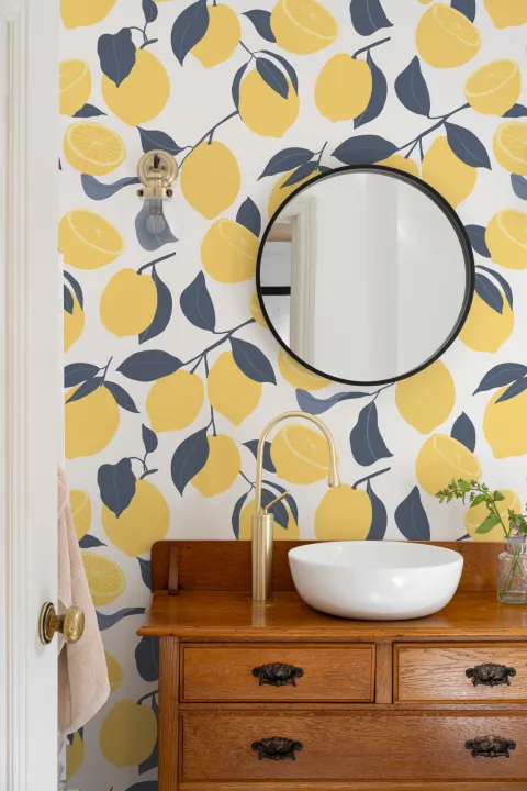 Papel Pintado Amarillo con Motivo de Limones