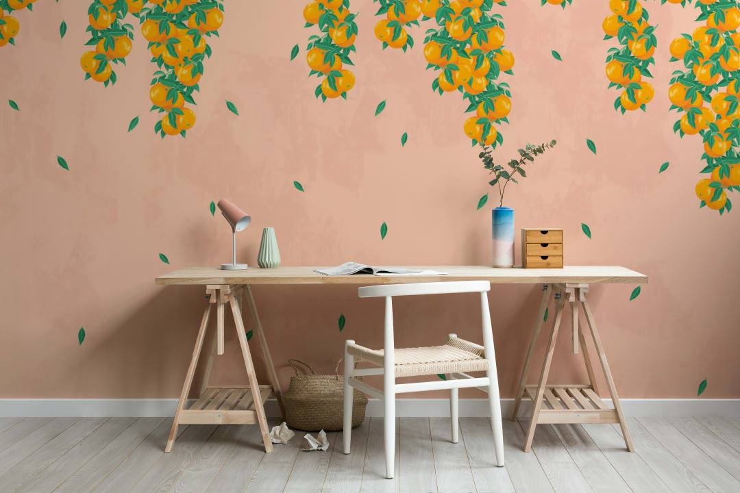 Pink & Orange Fruit Painterly Wallpaper Mural