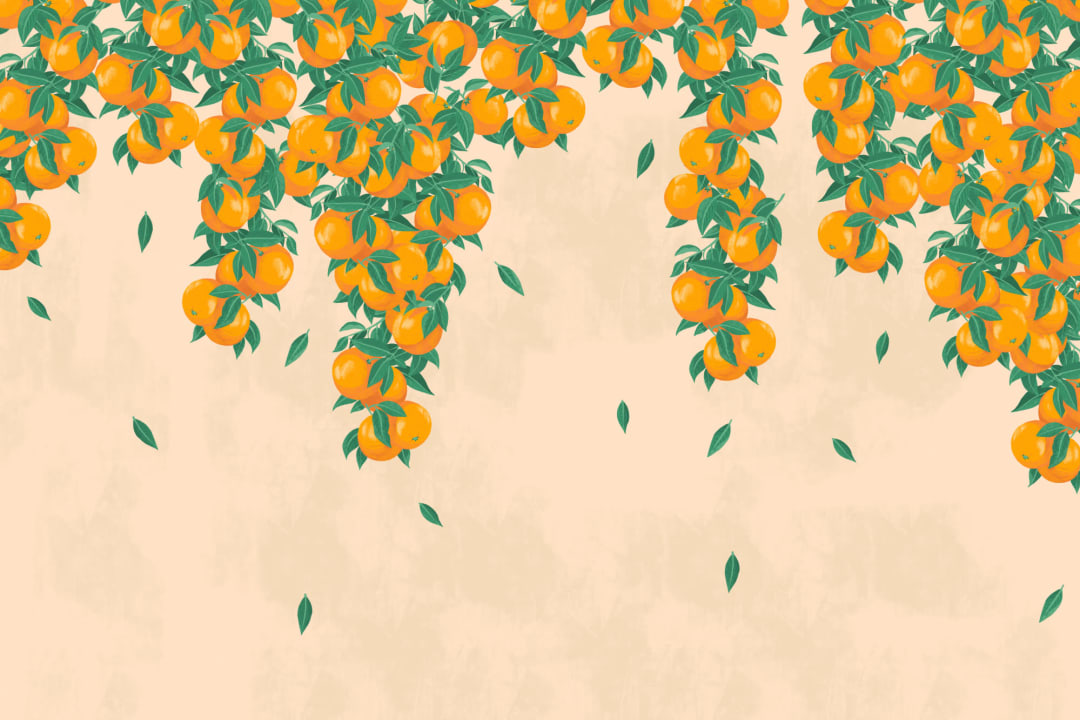 Cream & Orange Fruit Painterly Wallpaper Mural