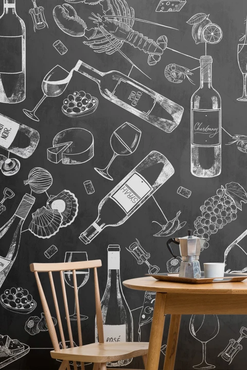 Food & Wine Chalkboard Wallpaper Mural