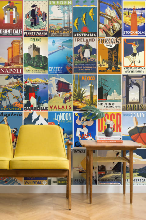 Vintage Reis Poster Behang Muurschildering