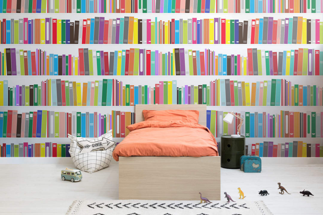 Bright Bookcase Effect Wallpaper Mural