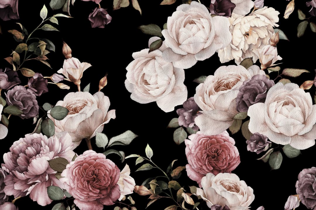 Purple & Pink Dark Floral Wallpaper Mural