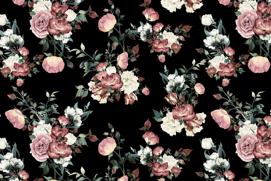 Papier peint panoramique vintage rose, crème et noir