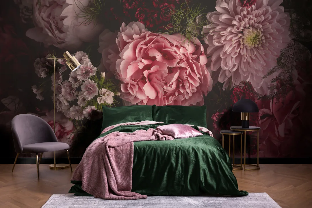 Papier Peint Panoramique Photographique aux Grosses Fleurs Roses