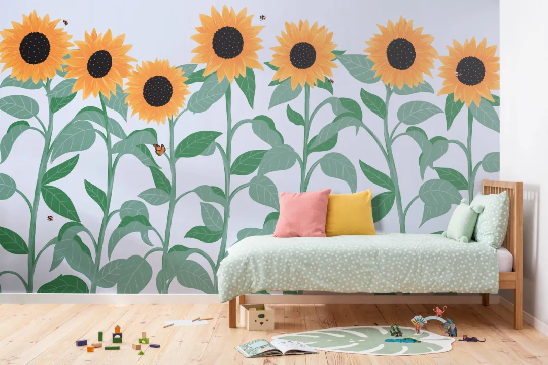 Floarea-soarelui și fluture Wallpaper Mural