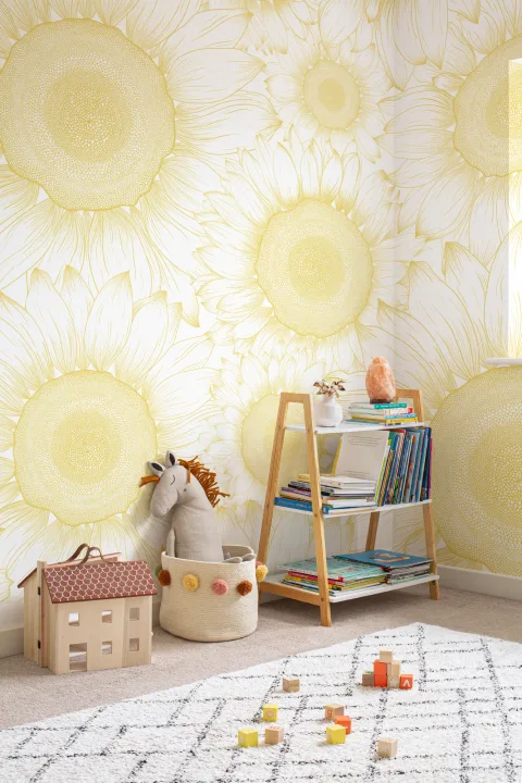 Yellow Sunflower Etch Floral Wallpaper Mural