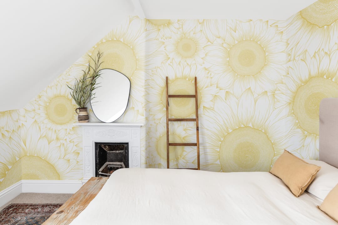 Galben Sunflower Etch Floral Wallpaper Mural