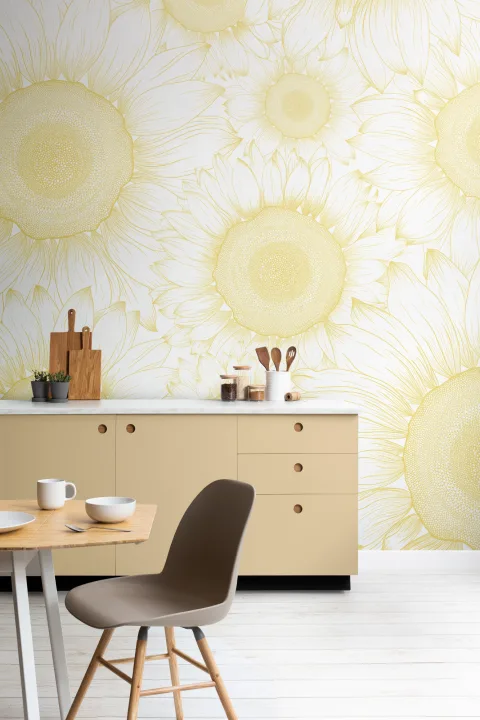 Girassol Amarelo Etch Floral Papel de Parede Mural