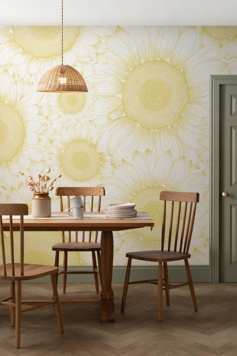 Gul Solsikke Etch Floral Fototapet
