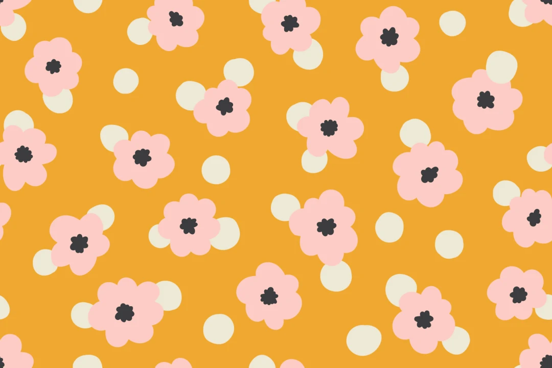 Mural Papel Pintado Amarillo con Flores Vintage Rosa