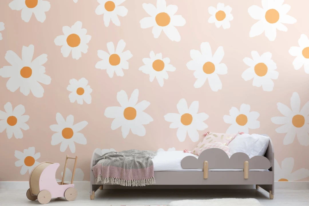 Pink & White Retro Daisy Floral Wallpaper Mural