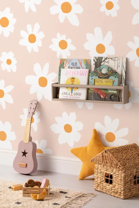 Pink & White Retro Daisy Floral Wallpaper Mural
