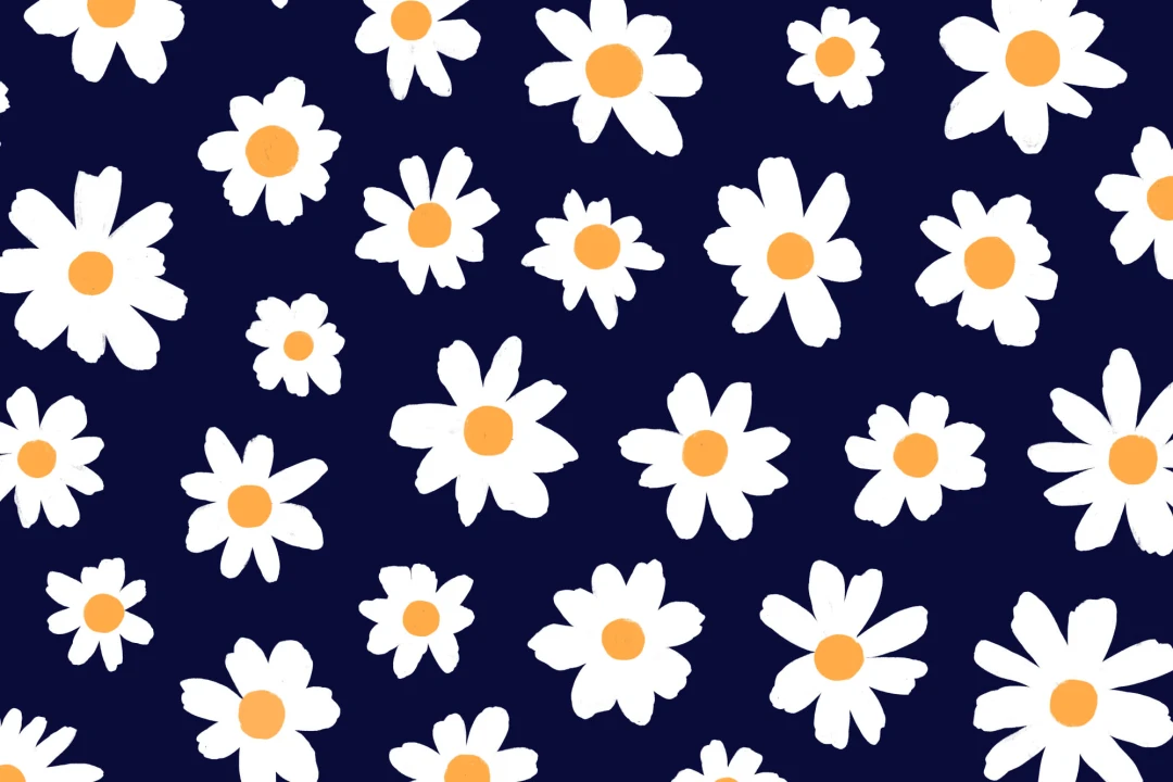 Blue & White Retro Daisy Floral Wallpaper Mural