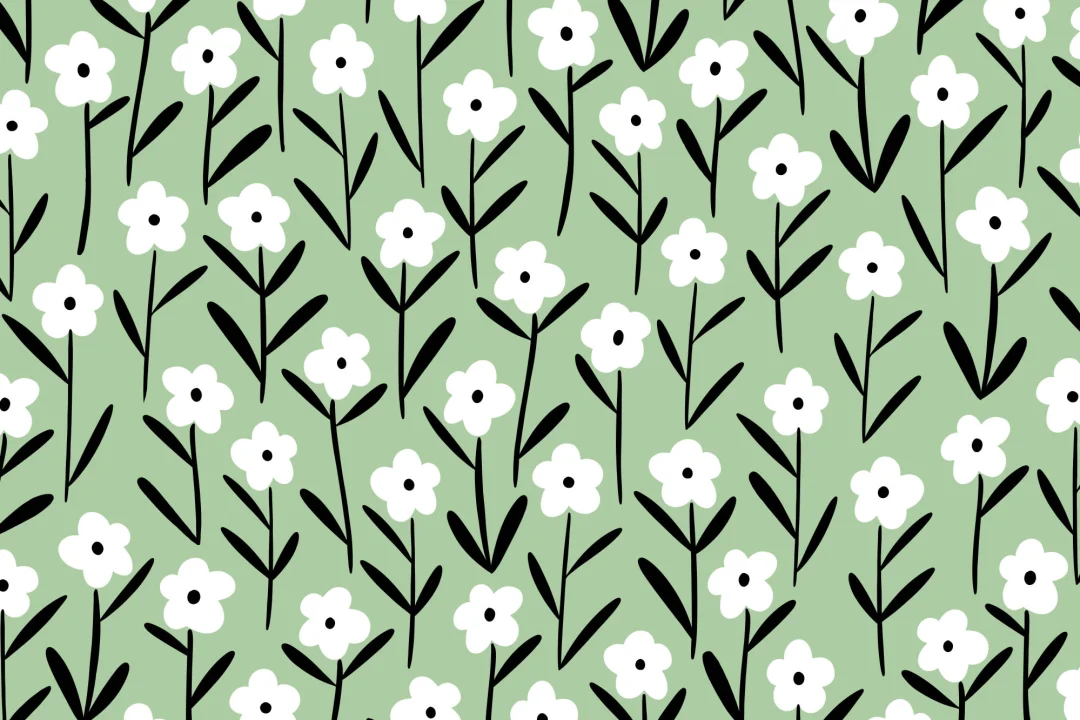 Mural Papel Pintado Verde con Flores Vintage Estilizadas