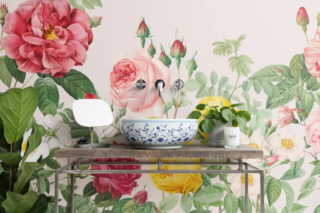 Pink Spring Flowers Vintage Floral Wallpaper Mural