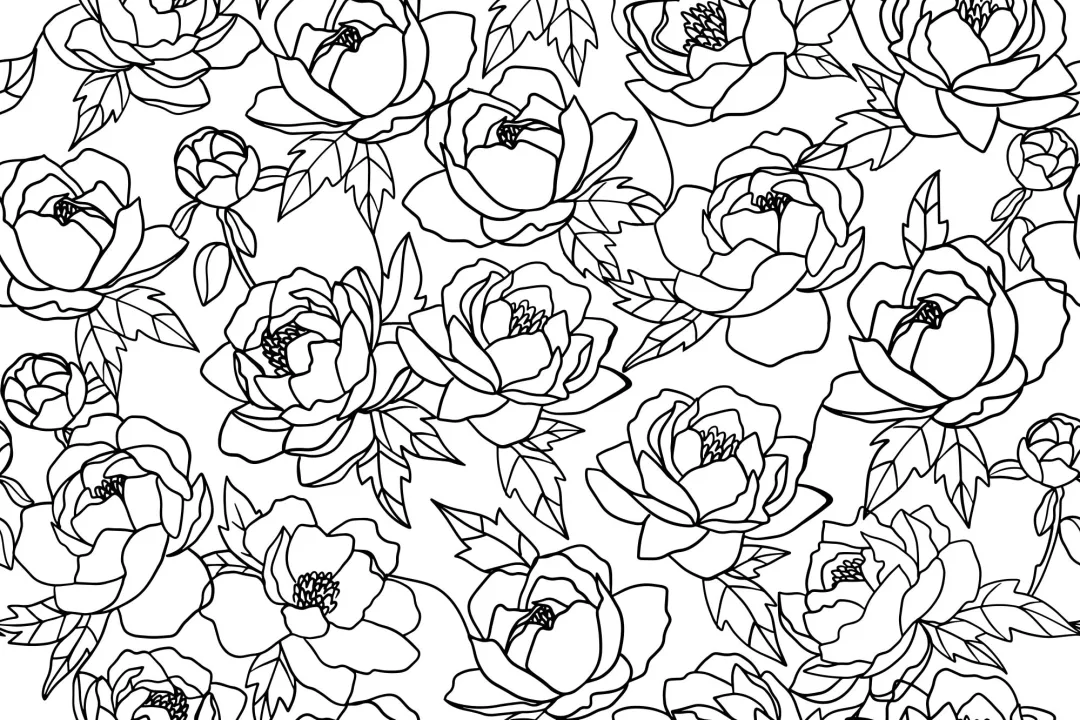 Black & White Line Drawing Floral Pattern Wallpaper Mural