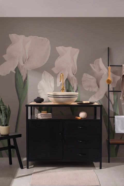 Mural Papel Pintado de Flores Gigantes Japoneses en Estilo Vintage