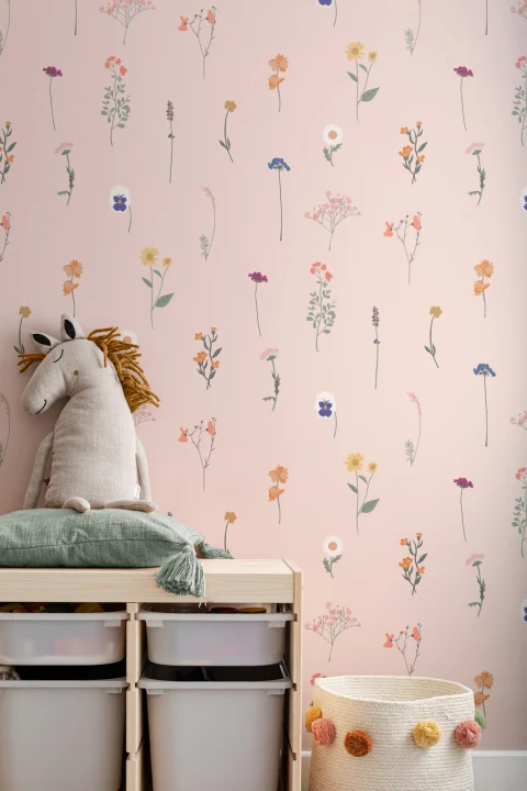 Pink Pressed Flower Repeat Pattern Wallpaper