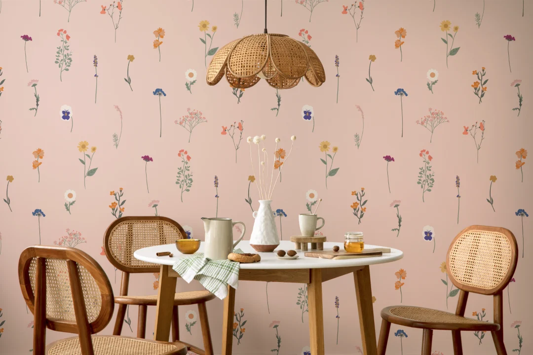 Pink Pressed Flower Repeat Pattern Wallpaper