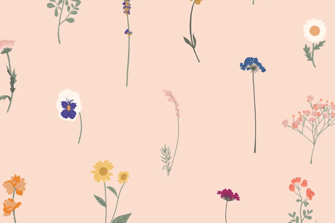 Pink Pressed Flower Repeat Pattern Wallpaper