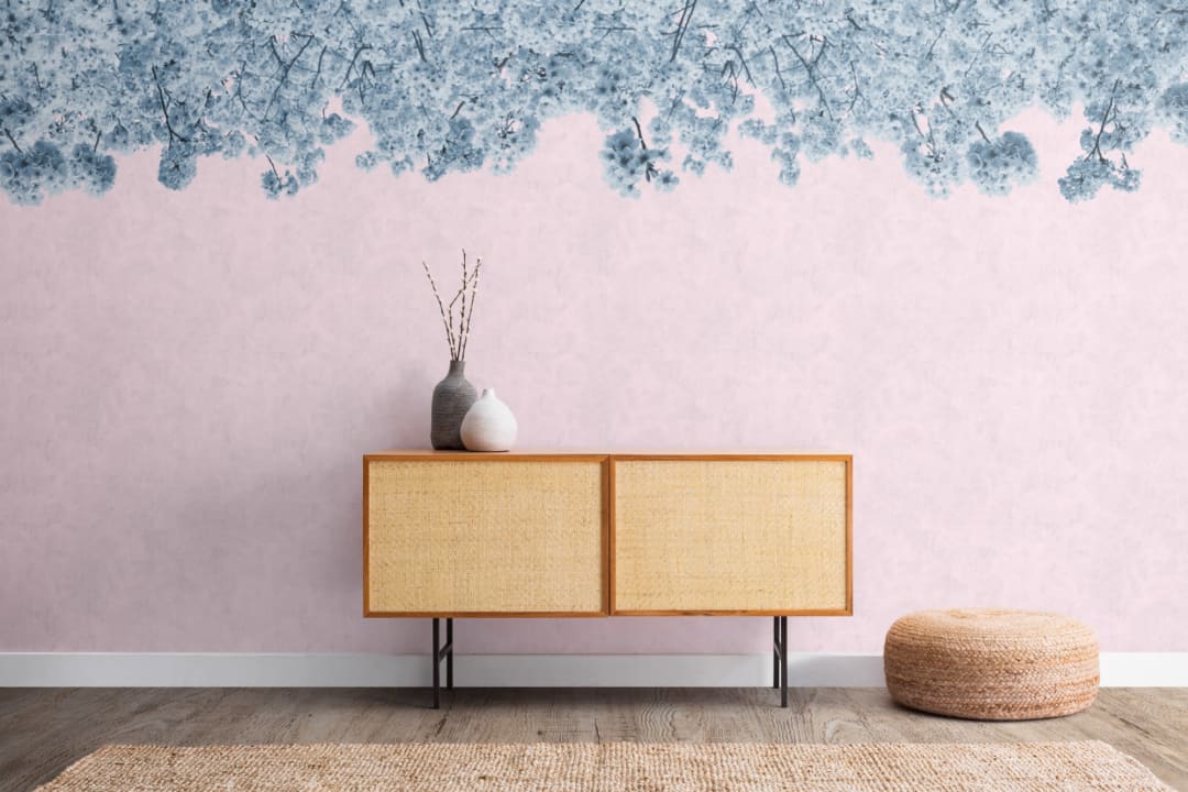 Blue & Pink Sakura Cherry Blossom Tree Wallpaper Mural