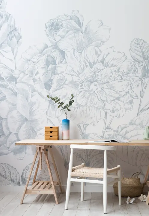 Mural de Flores con Rosas Gigantes Azules