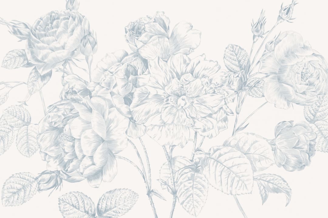 Blue Large Illustrated Roses Wallpaper Mural