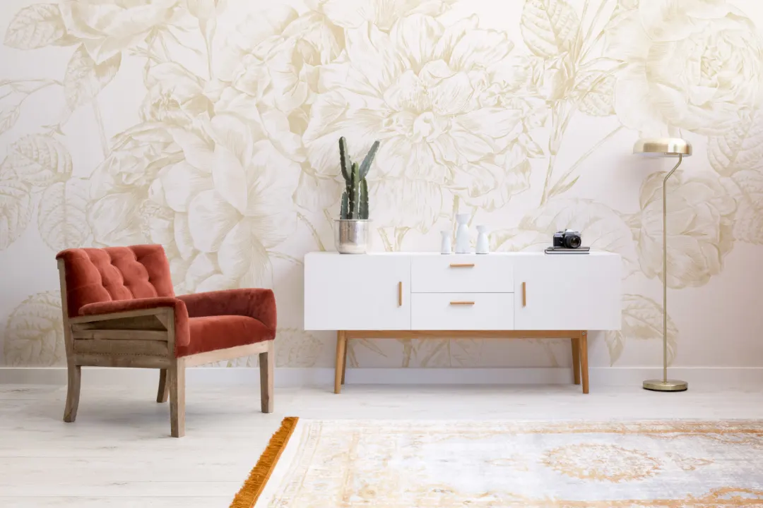 Yellow Large Illustrated Roses Wallpaper Mural