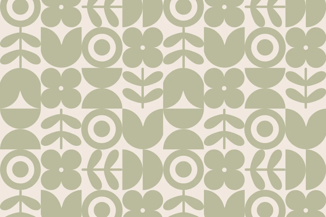 Green Geometric Retro Flower Repeat Pattern Wallpaper