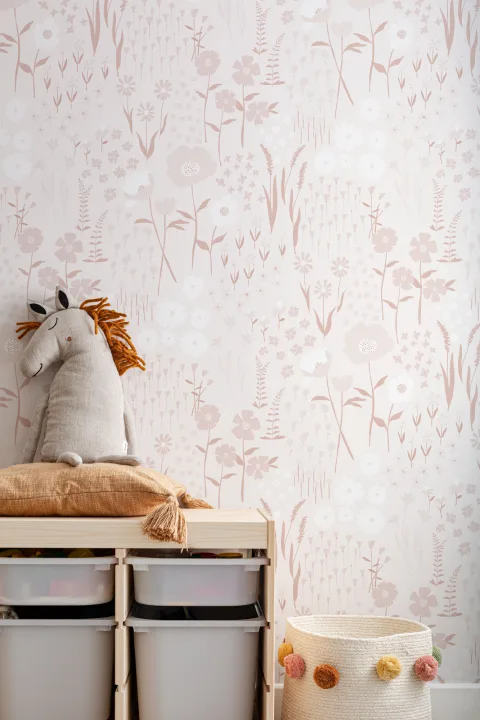Natural Pink Botanical Flowers Repeat Pattern Wallpaper