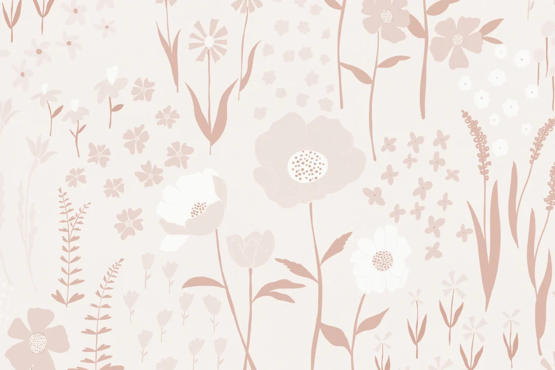 Carta da Parati Rosa Pallido con Motivo di Fiori Semplici