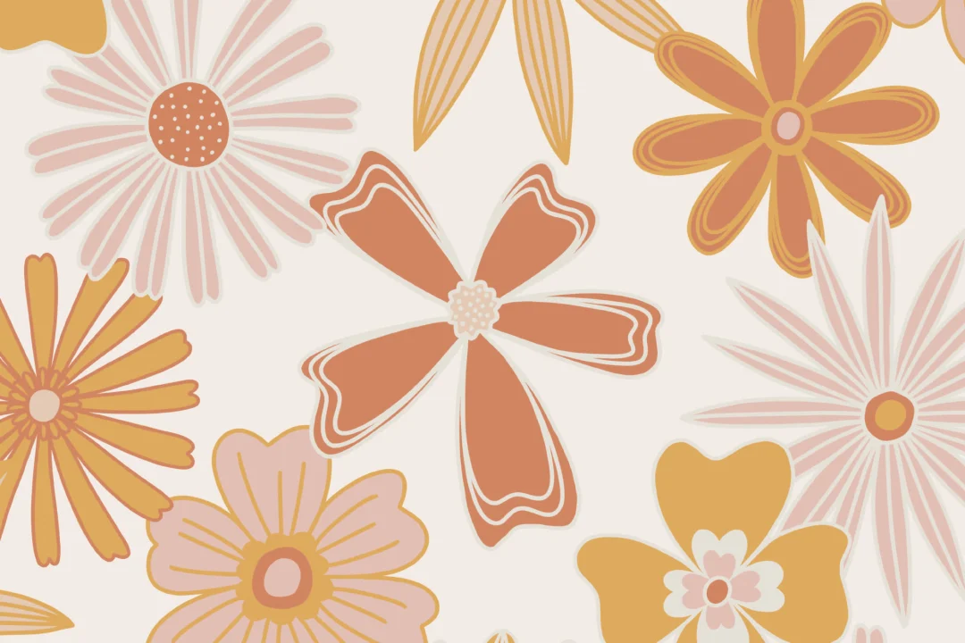 Orange Retro 70s Floral Repeat Pattern Wallpaper