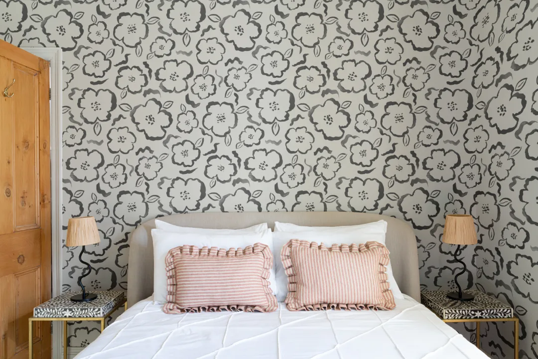 Negru și alb Paint Abstract Floral Repeat Pattern tapet