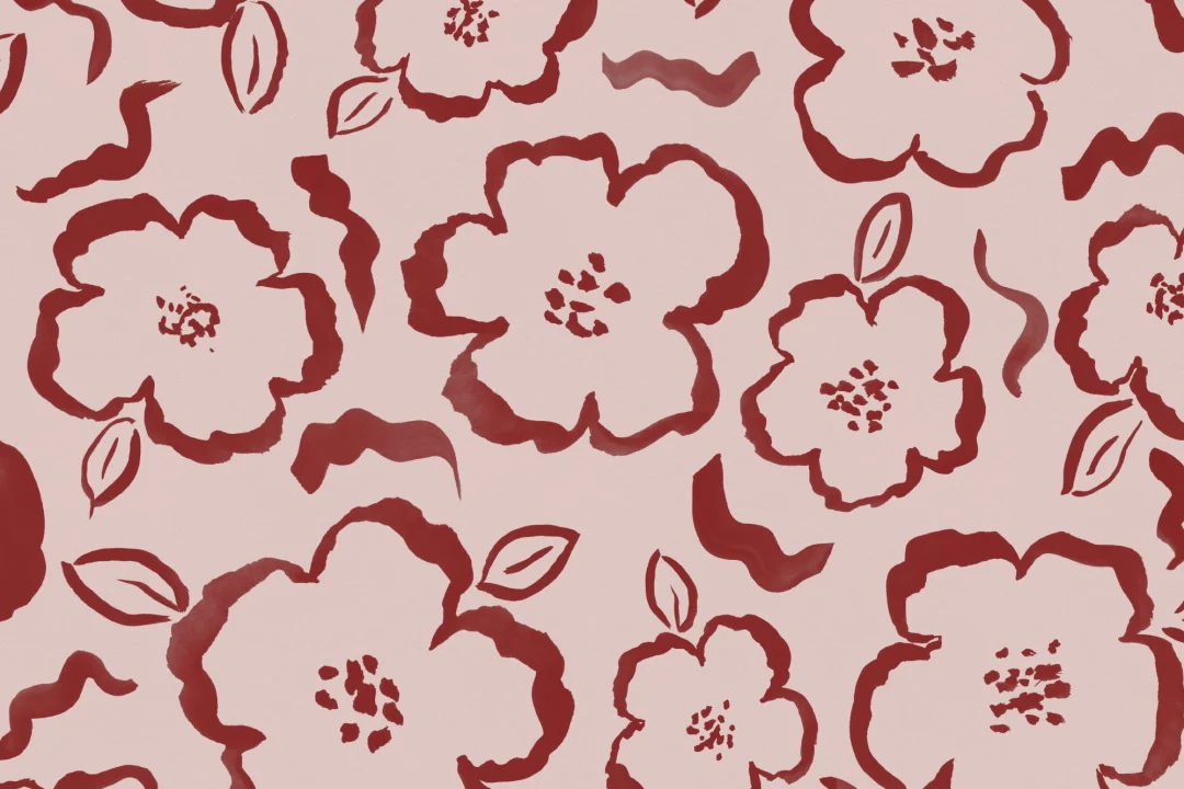 Papel Pintado Rosa y Rojo con Patrón Floral a la Acuarela