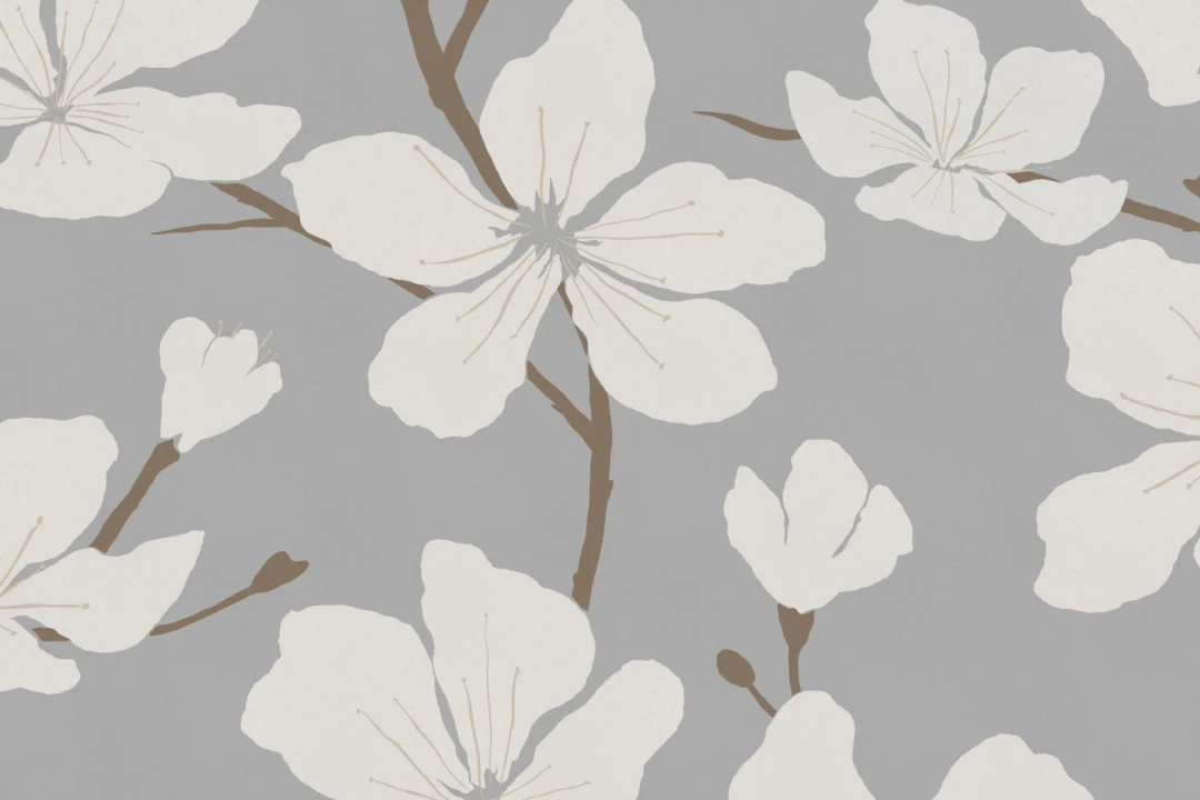 Grå og hvit illustrert blomst tapet