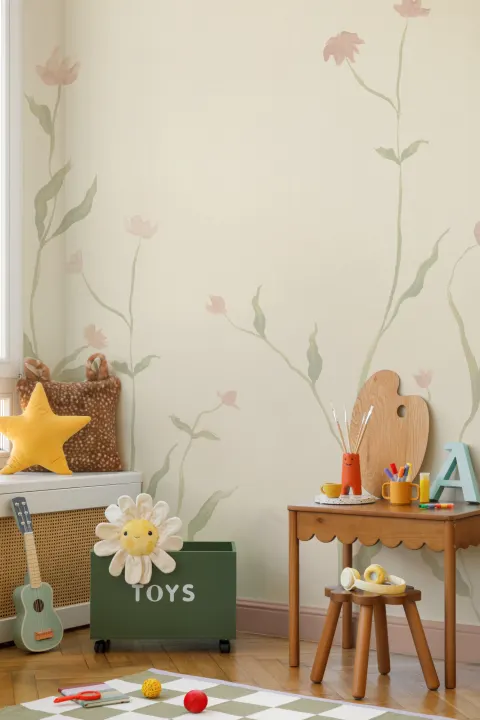 Soft Pastel Floral Watercolor Mural For Serene Spaces