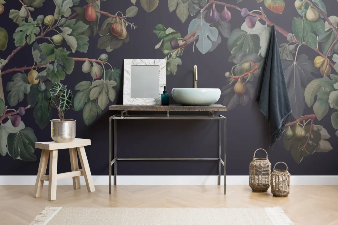 Vintage Dark Botanical Fig Tree Wallpaper Mural