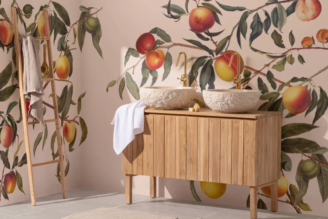 Vintage Neutral Botanical Peach Tree Wallpaper Mural