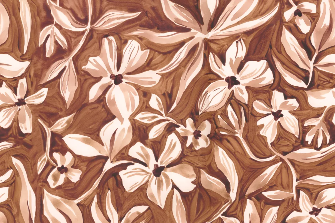 Papier peint panoramique botanique élégant à motif floral marron