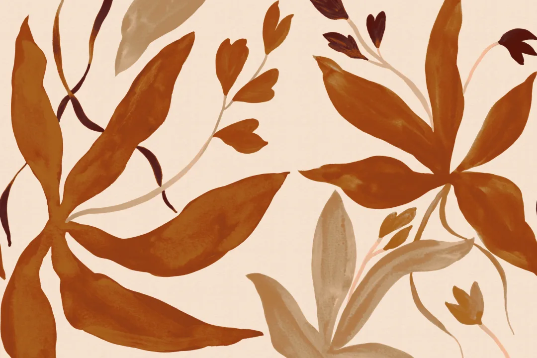 Orange Botanical Art Deco Mural For Relaxed Chic Vibe