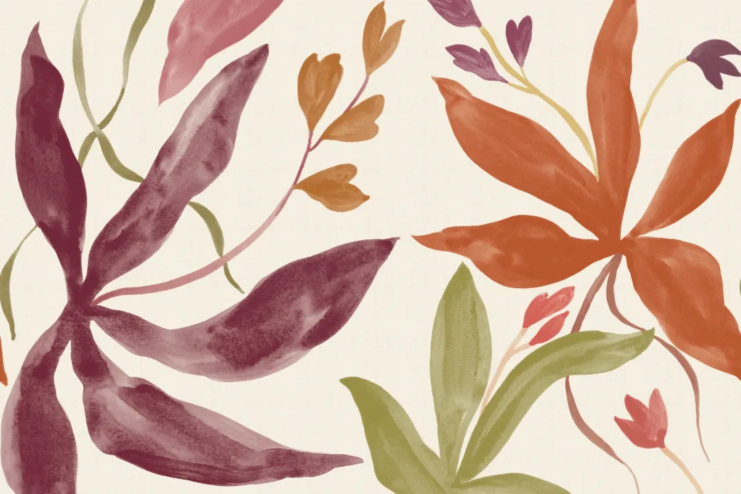 Carta da parati botanica con foglie ad acquerello multicolore per un'atmosfera vivace