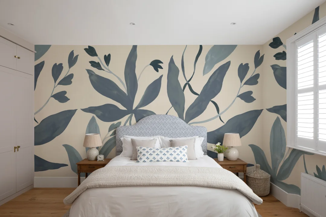 Murale elegant cu frunze botanice albastre