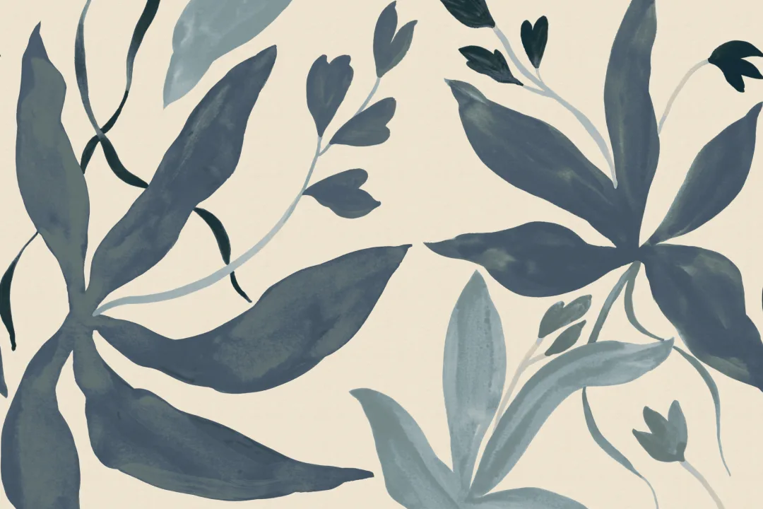 Murale elegant cu frunze botanice albastre