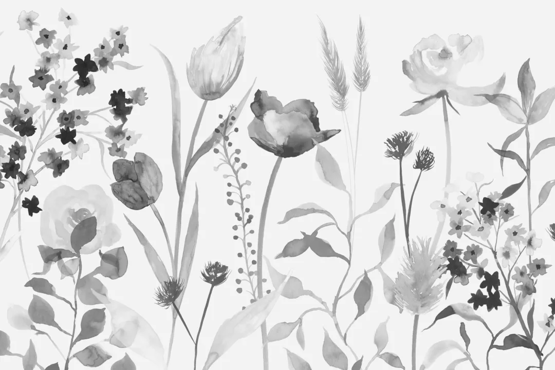 Stor grå akvarell blomster fototapet