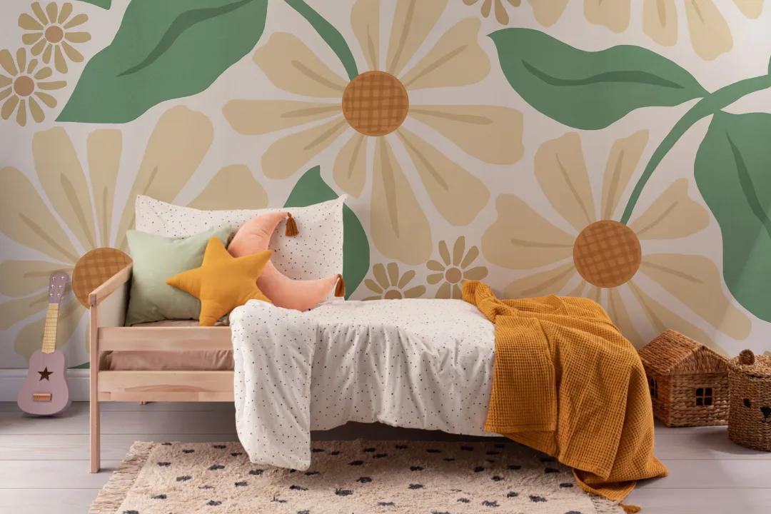 Large Daisy Flower Market Wallpaper Mural