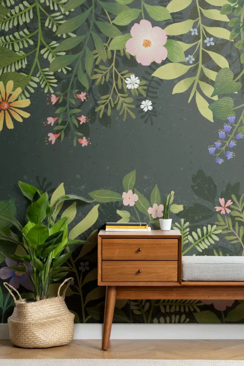 Papier Peint Panoramique Fleurs des Champs sur Fond Sombre