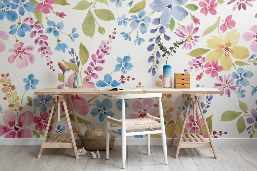 Colorful Watercolor Flower Mural