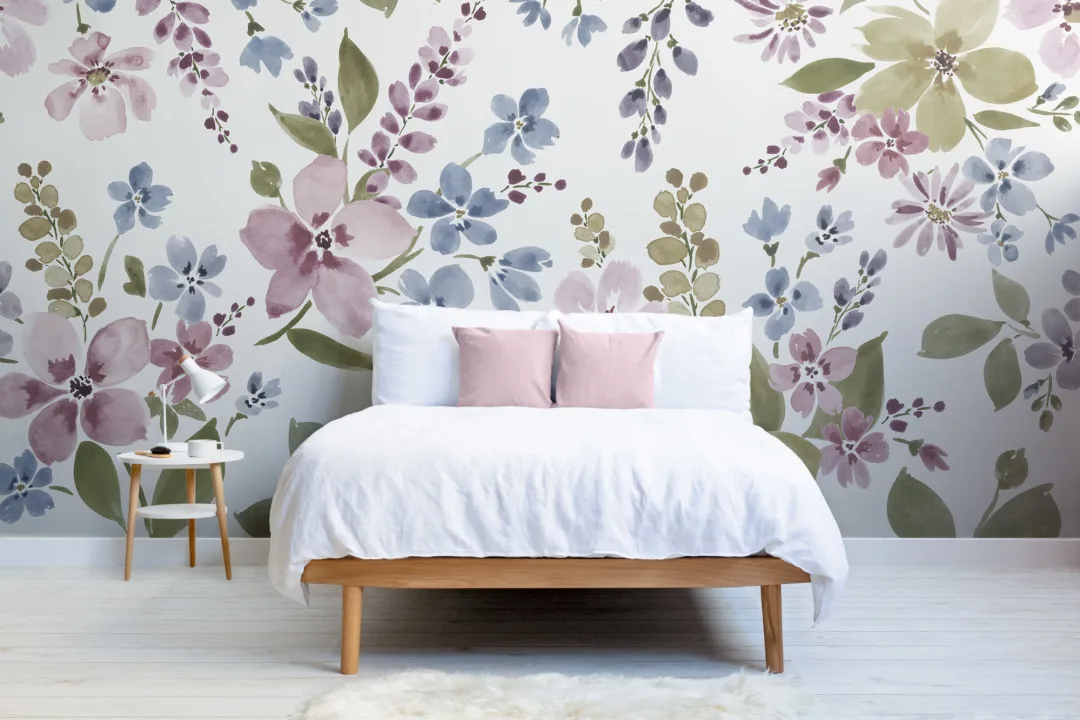 Violet și albastru acuarelă floare de perete Mural