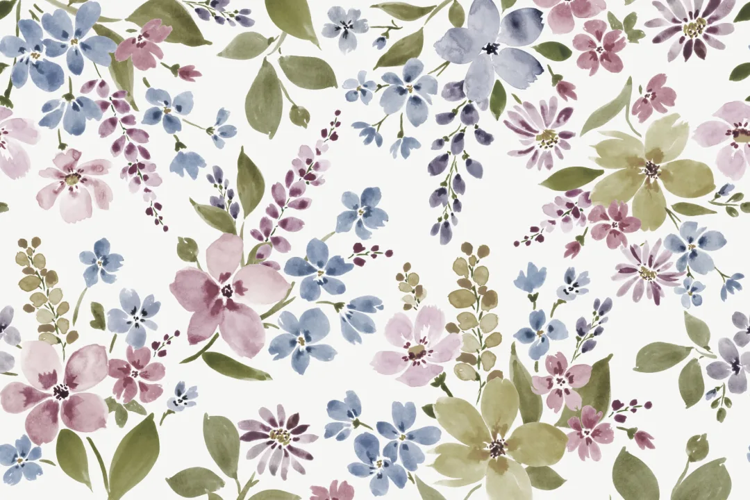Violet și albastru acuarelă floare de perete Mural
